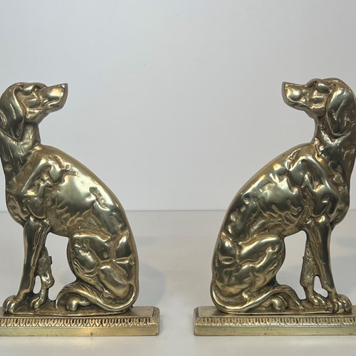 Pair Of Bronze Andirons Representing Dogs. French Work. 