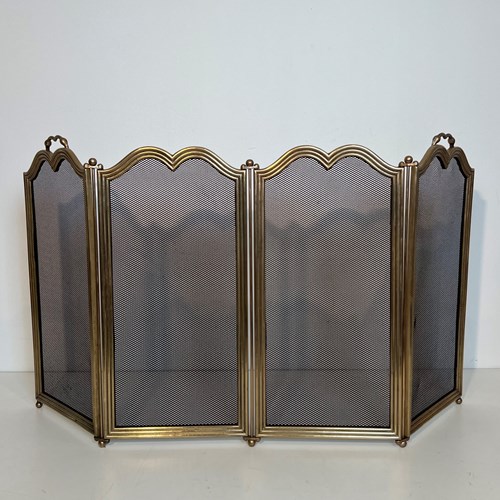 Neoclassical Style Brass And Grilling 4 Panels Fireplace Screen.