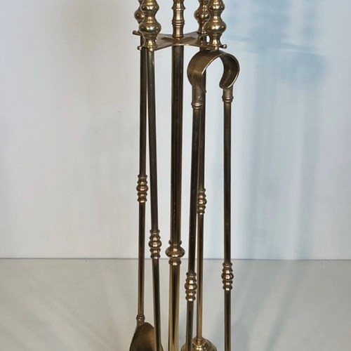 Tall Neoclassical Style Brass Pineapple Fireplace Tools. French Work