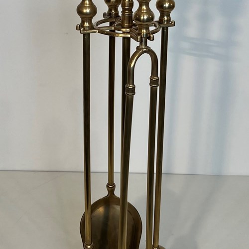 Neoclassical Style Brass Pineapple Fireplace Tools. French Work 