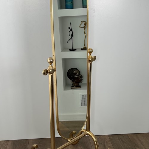 Swinging Brass Psyche Mirror. French Work. Circa 1970