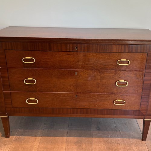 Neoclassical Mahogany Veneer And Brass Commode. French. 