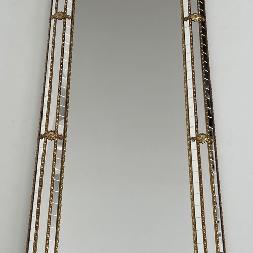 Octogonal Multi-Facets Mirror With Brass Garlands. French Work.