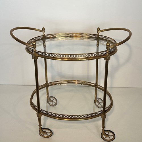 Neoclassical Style Oval Brass Drinks Trolley. French Work