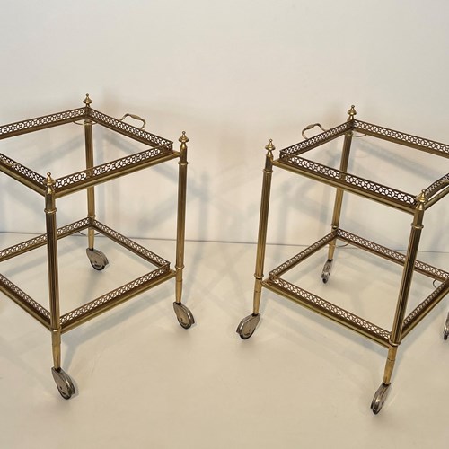 Pair Of Square Side Tables With Removable Upper Trays. 