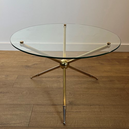 Design Round Tripode Brass Coffee Table. French Work. Circa 1970