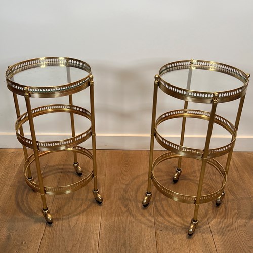 Pair Of Round Side Tables With Removable Upper Trays. 