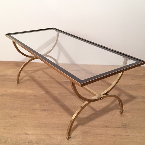 Rectangular Brass Coffee Table With Clear Glass Top 