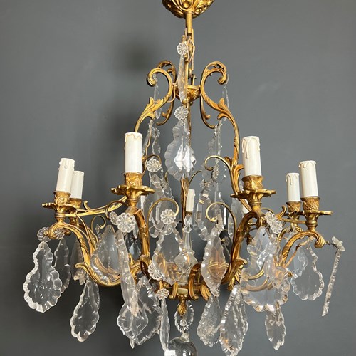 Cristal And Bronze Chandelier. French Work In The Louis 15Th Style.