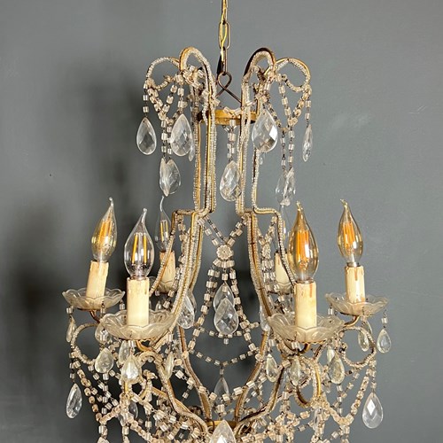 Beaded And Crystal Chandelier. Italian Chandelier. Circa 1970