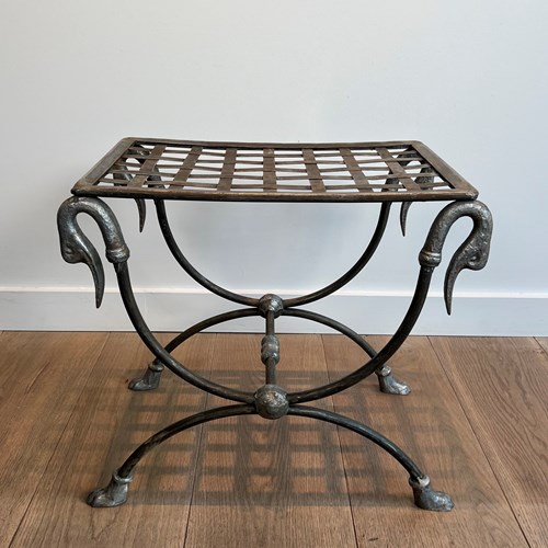Neoclassical Style Curule Stool Made Of Steel 