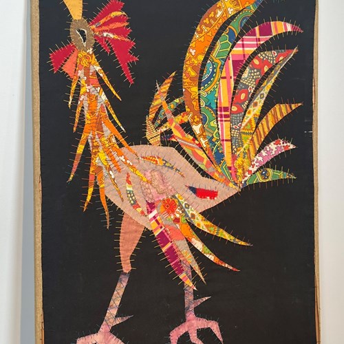 Patckwork Representing A Rooster. French Work Signed Jean Joseph.