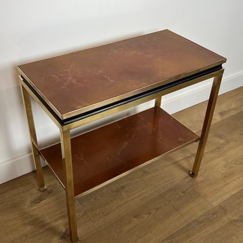Brass And Black Lacquered Metal Side Table With Amber Celluloid