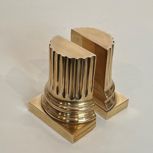 Pair Of Brass Bookends Representing Columns. French Work. 
