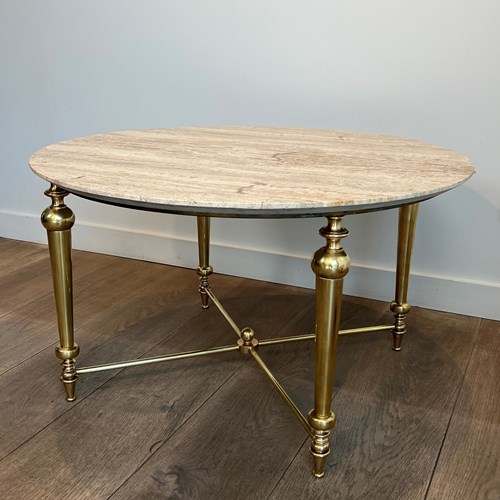 Brass Coffee Table With White Marble Top. French Work 