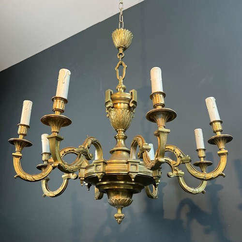 Large 8 Arms Chiseled Bronze Chandelier. French Work 