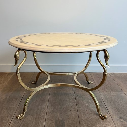 Neoclassical Style Round Brass Coffee Table With Swan Heads 