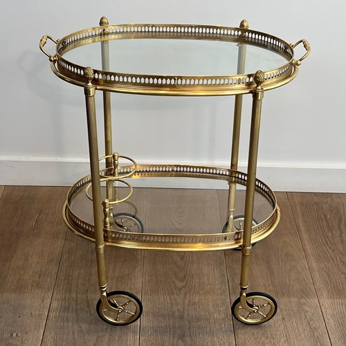 Small Oval Rolling Table In Neoclassical Style In Brass 