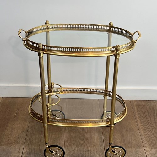 Small Oval Rolling Table In Neoclassical Style In Brass 