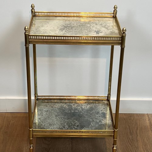 Neoclassical Style Brass Side Table With Oxidized Mirror Tops. French Work