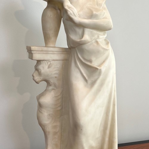 Carrara Marble Sculpture Representing A Romantic Young Girl 