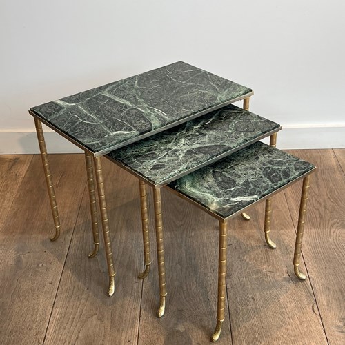 Set Of 3 Nesting Tables In Nickel-Plated And Gilt-Plated Metal 