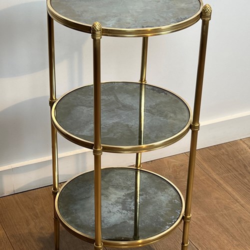 Three Tiers Round Gueridon With Eglomized Mirror Tops. French Work