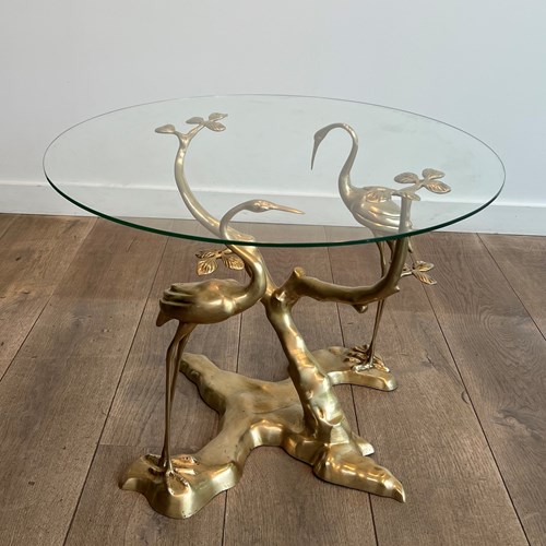 Coffee Table With Cranes Surrounding A Bonsai Tree In Brass