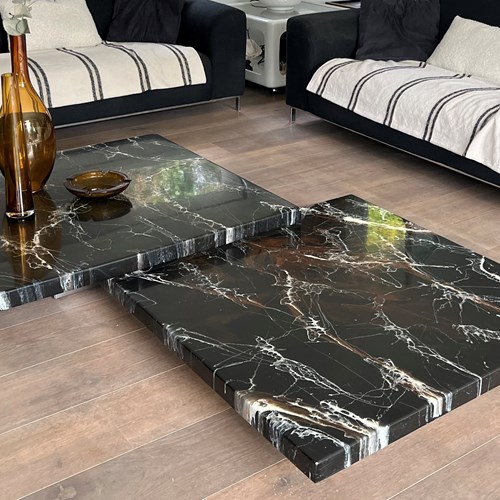 Rare Design Coffee Table Composed Of Two Tables Made Of Faux Marble