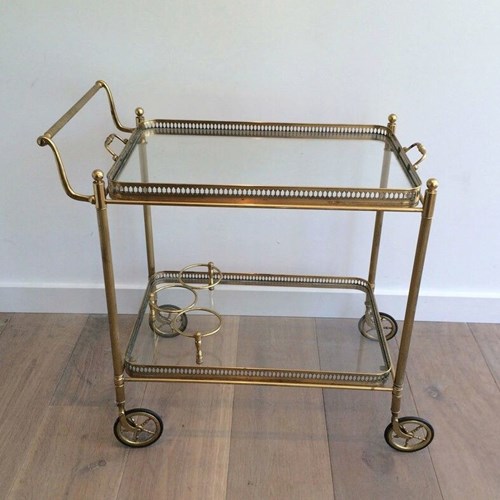 Neoclassical Style Brass Drinks Trolley With Removable Trays.