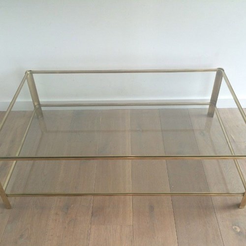 Large Bronze Two Tiers Coffee Table With Glass Shelves 