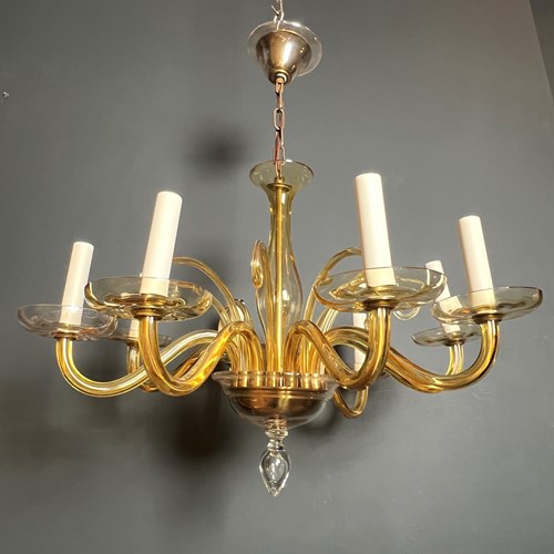 Orangeish Murano Crystal Chandelier With 8 Arms. Italian Work. 
