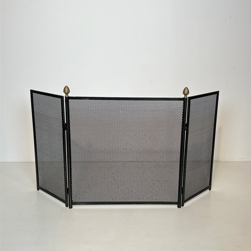 Neoclassical Style Steel, Brass And Grilling Fireplace Screen 