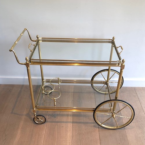 Brass Neoclassical Style Drinks Trolley With Two Removable Trays 