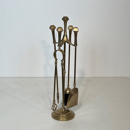 Neoclassical Style Brass Fireplace Tools. French. Circa 1970