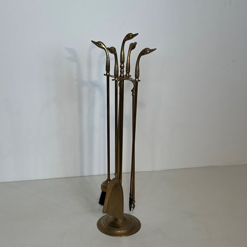 Brass Duck Heads Fireplace Tools. French Work 