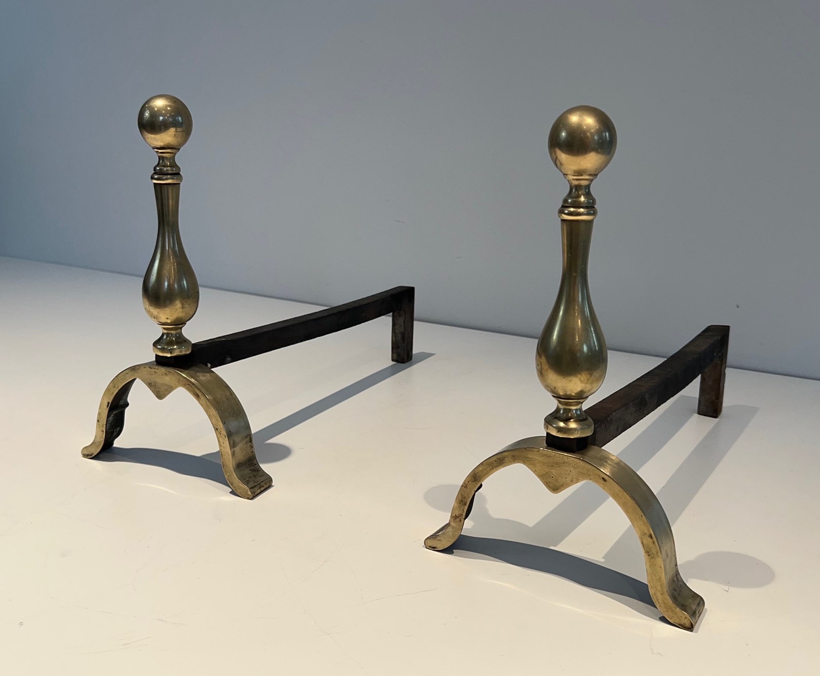 Pair Of Brass Andirons - Decorative Collective