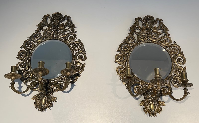Large Pair Of 3 Arms Louis The 14Th Chiseled Bronze Wall Lights With A Mirror-barrois-antiques-12-main-638132610587890606.jpg