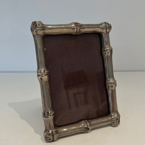 Small Silvered Bronze Bamboo Picture Frame By Maison Baguès
