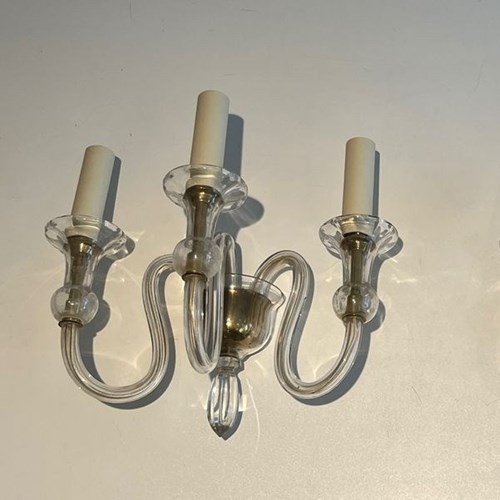 Pair Of Murano Crystal Three-Arm Wall Lights