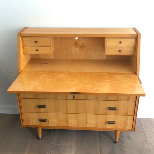 Secretary Desk In Sycamore And Bronze Handles Composed Of A Small Sloping Desk W