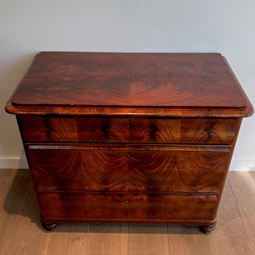 Louis-Philippe 3 Drawers Chest Of Drawers In Flamed Mahogany. French Work. Circa