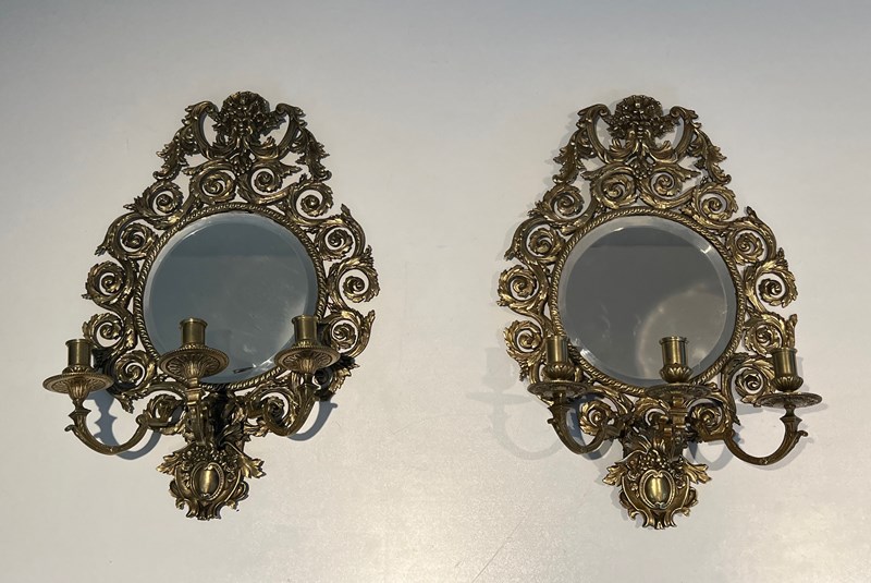 Large Pair Of 3 Arms Louis The 14Th Chiseled Bronze Wall Lights With A Mirror-barrois-antiques-2-main-638132610284455614.jpg