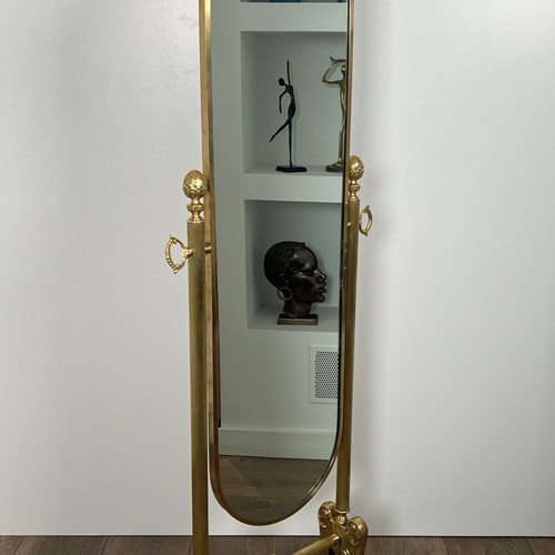 Neoclassical Style Swinging Brass Psyche Mirror. French Work