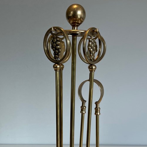 Neoclassical Style Brass Grappes Fireplace Tools