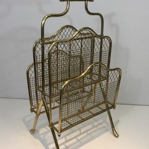 Neoclassical Brass Magazine Rack By Maison Jansen, Circa 1940