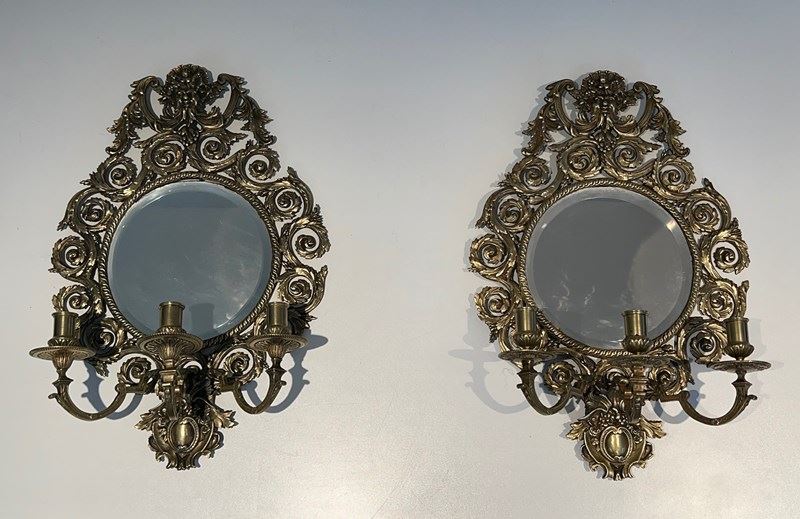 Large Pair Of 3 Arms Louis The 14Th Chiseled Bronze Wall Lights With A Mirror-barrois-antiques-3-main-638132610310079978.jpg