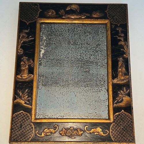 Lacquer And Gilding Mirror With Chinese Scenes. The Mirror Is A Mercury Mirror. 