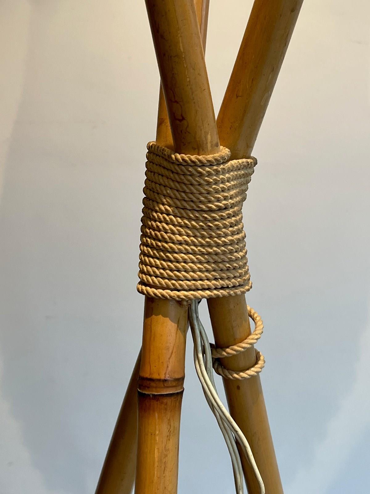 Bamboo And Rope 3 Lights Floor Lamp. French Work In The Style Of