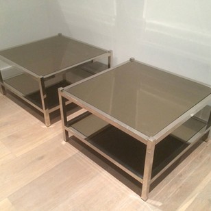 Chrome and bronze mirror side tables